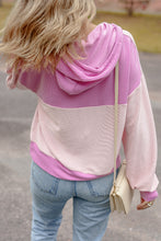 Load image into Gallery viewer, Light Pink Corded Colorblock Patch Pocket Drawstring Hooded Top
