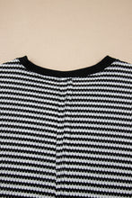 Load image into Gallery viewer, Red Stripe Ribbed Trim Drop Shoulder Long Sleeve Oversize Top