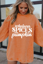 Load image into Gallery viewer, Orange Whatever Spices Your Pumpkin Graphic Corded Pullover Sweatshirt