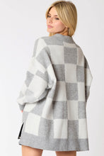 Load image into Gallery viewer, Gray Plus Size Checkered Pattern Button Polo Collar Split Sweater
