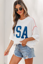 Load image into Gallery viewer, Beau Blue USA Graphic Half Sleeve Loose Ribbed Top