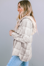 Load image into Gallery viewer, Khaki Plaid Removable Hood Buttoned Shacket