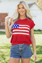 Load image into Gallery viewer, Fiery Red Flag Graphic Short Sleeve Sweater Top