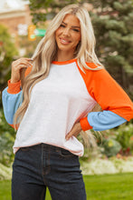 Load image into Gallery viewer, Light Grey Color Block Raglan Sleeve Contrast Stitching Loose Fit Top
