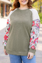 Load image into Gallery viewer, Vineyard Green Plus Size Textured Floral Patchwork Raglan Sleeve Blouse