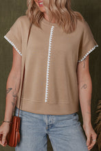 Load image into Gallery viewer, Straw Yellow Ric Rac Color Contrast Ribbed Edge Crewneck T Shirt