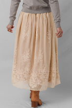 Load image into Gallery viewer, Oatmeal Embroidered Mesh Overlay Flowy Long Skirt