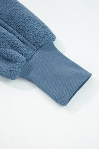 Sail Blue Fleece Drop Shoulder Exposed Seam Patchwork Casual Sweatshirt
