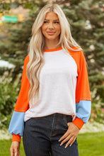 Load image into Gallery viewer, Light Grey Color Block Raglan Sleeve Contrast Stitching Loose Fit Top