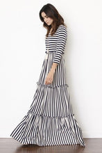 Load image into Gallery viewer, Stripe three tiered maxi dress