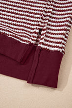 Load image into Gallery viewer, Red Stripe Ribbed Trim Drop Shoulder Long Sleeve Oversize Top