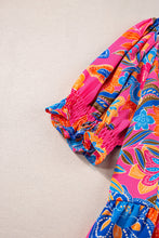 Load image into Gallery viewer, Rose Floral Print Puff Sleeve V Neck Blouse