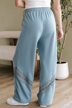 Load image into Gallery viewer, Dusk Blue Lace Crochet Patched Lace-up High Waist Wide Leg Pants