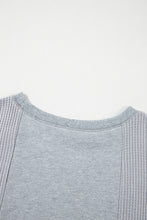 Load image into Gallery viewer, Light Grey Waffle Patchwork Long Sleeve Raw Hem Pullover Top