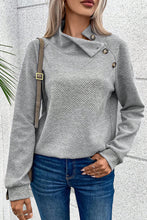 Load image into Gallery viewer, Gray Asymmetric Buttons Detail High Neck Textured Sweatshirt