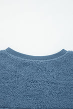 Load image into Gallery viewer, Sail Blue Fleece Drop Shoulder Exposed Seam Patchwork Casual Sweatshirt