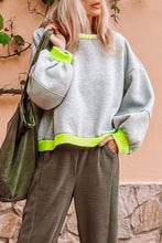 Load image into Gallery viewer, Light Grey Contrast Color Banding Patchwork Puff Sleeve Loose Sweatshirt
