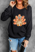 Load image into Gallery viewer, Black Thanksgiving Turkey Graphic Drop Shoulder Sweatshirt