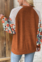 Load image into Gallery viewer, Cinnamon Floral Patchwork Long Sleeve Ribbed Blouse