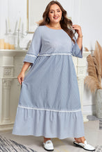 Load image into Gallery viewer, Sky Blue Stripe Crisscross Lace Detail Mixed Striped Patchwork Plus Size Shift Long Dress
