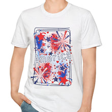 Load image into Gallery viewer, Patriotic Celebration T-Shirt, USA Shirt, Fourth of July Tee, Fireworks Graphic Tee, Summer Casual Wear, American Pride Clothing