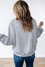 Load image into Gallery viewer, Light Grey Waffle Patchwork Long Sleeve Raw Hem Pullover Top