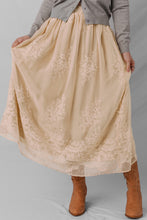 Load image into Gallery viewer, Oatmeal Embroidered Mesh Overlay Flowy Long Skirt