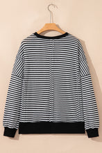 Load image into Gallery viewer, Red Stripe Ribbed Trim Drop Shoulder Long Sleeve Oversize Top