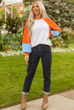 Load image into Gallery viewer, Light Grey Color Block Raglan Sleeve Contrast Stitching Loose Fit Top