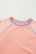 Load image into Gallery viewer, Grapefruit Orange Waffle Knit Wide Bracelet Sleeve Patchwork Raglan Top