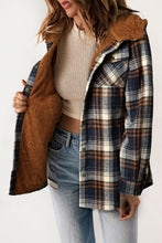 Load image into Gallery viewer, Black Plaid Pattern Sherpa Lined Hooded Shacket