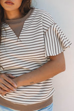 Load image into Gallery viewer, Parchment Contrast Detail Striped Ruffle Short Sleeve Top