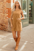 Load image into Gallery viewer, Beige Corduroy Sleeveless Mini Dress With Patched Pockets