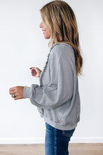 Load image into Gallery viewer, Light Grey Waffle Patchwork Long Sleeve Raw Hem Pullover Top