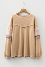Load image into Gallery viewer, Khaki Exposed Seam Floral Mixed Patchwork Relaxed Plus Size Top
