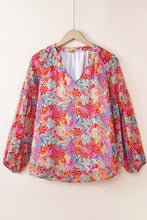 Load image into Gallery viewer, Golden Apricot Floral Print V Neck Long Puff Sleeve Top