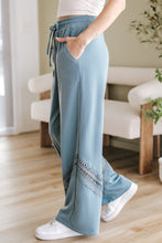 Load image into Gallery viewer, Dusk Blue Lace Crochet Patched Lace-up High Waist Wide Leg Pants