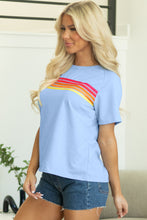 Load image into Gallery viewer, Beau Blue Striped Patch Front Casual Tee