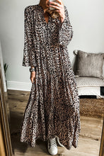 Load image into Gallery viewer, Apricot Leopard Print Tiered Wide Sleeve Maxi Dress
