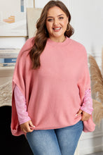 Load image into Gallery viewer, Light Pink Ribbed Knit Half Sleeve Plus Size Poncho Style Sweater