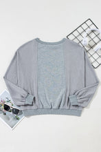 Load image into Gallery viewer, Light Grey Waffle Patchwork Long Sleeve Raw Hem Pullover Top