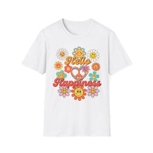 Load image into Gallery viewer, Hello Happiness Floral T-Shirt, Cute Graphic Tee, Unisex Softstyle Shirt, Summer Vibes Apparel, Gift for Friends, Positive Energy Wear