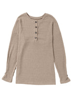 Load image into Gallery viewer, Pale Khaki Rib Textured Henley Knit Top