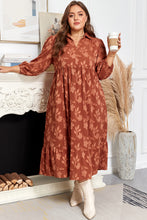 Load image into Gallery viewer, Cinnamon Plus Size Textured 3D Flower Pattern Ruffle Hem 3/4 Sleeve Long Dress