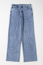 Load image into Gallery viewer, Dusk Blue Foiled Star Patchwork Straight Leg Loose Jeans