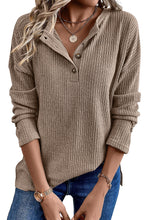 Load image into Gallery viewer, Pale Khaki Rib Textured Henley Knit Top