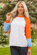 Load image into Gallery viewer, Light Grey Color Block Raglan Sleeve Contrast Stitching Loose Fit Top