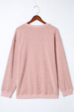 Load image into Gallery viewer, Pink Solid Ribbed Knit Round Neck Pullover Sweatshirt