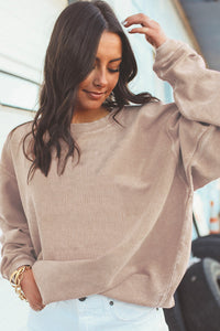 Apricot Ribbed Corduroy Oversized Sweatshirt