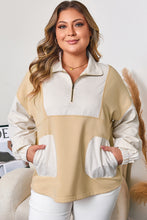 Load image into Gallery viewer, Khaki Stripe Mix Half Zip French Terry Plus Size Sweatshirt